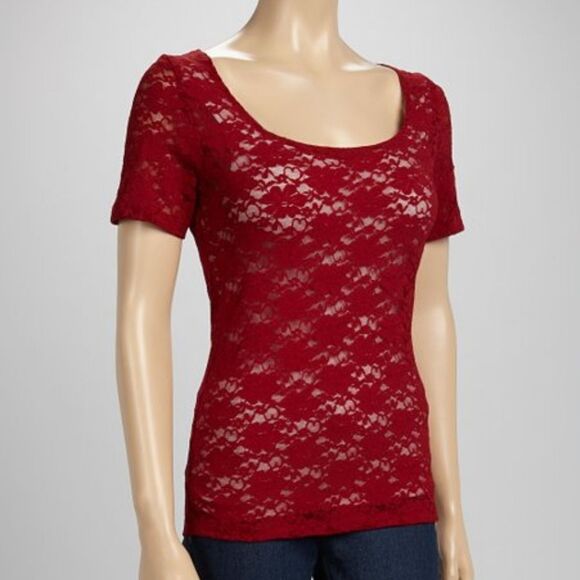 AVOCADO RED LACE &TAN WOMEN"S TOP - Picture 14 of 14